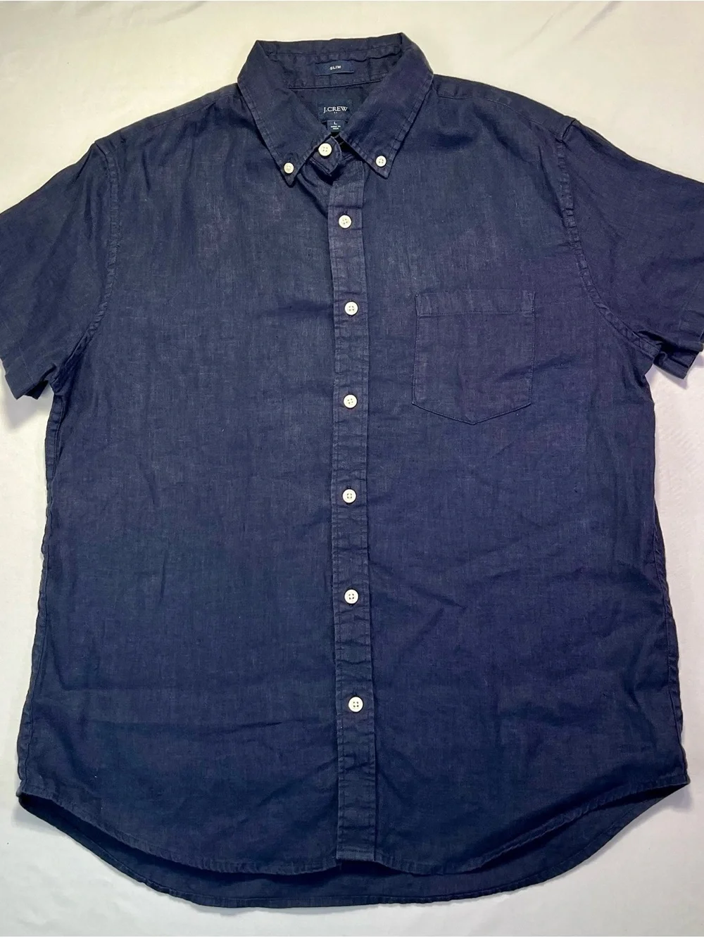J. Crew Men’s Irish Linen Lightweight Short-Sleeve Button-Down Shirt Navy - L